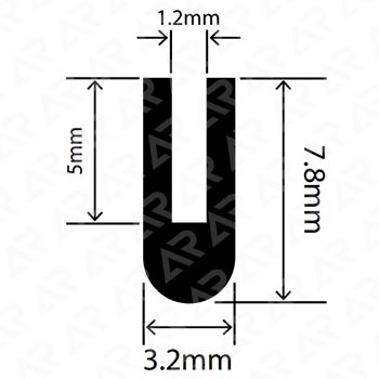 Уплотнительный U-образный профиль ARTAPOL № 323 — 3,2×7,8 мм, паз 1,2 мм