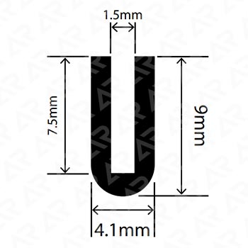 U‑образный уплотнительный профиль ARTAPOL № 339 — 4,1×9 мм, паз 1,5 мм